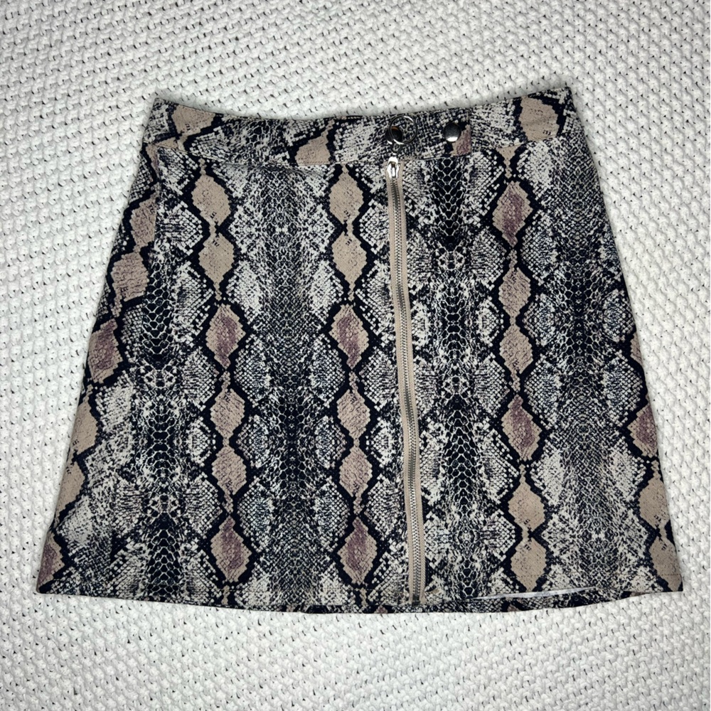 Altard State Snakeskin Python Print Zip Front Mini Skirt Women's Size M